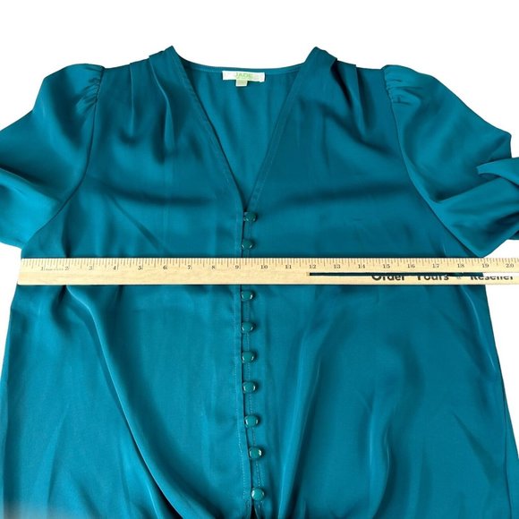 Jade Melody Tam Womens Top Size Small Teal Blue Green Tie Front Button Up - Picture 6 of 9